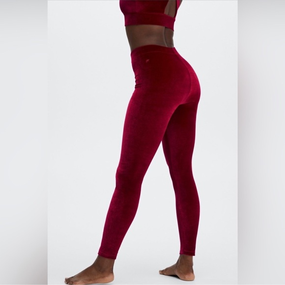 A387 FABLETICS 3 PC SET Velour Sports Bra Leggings Jacket Cherry Maroon Sz XL - Picture 3 of 9